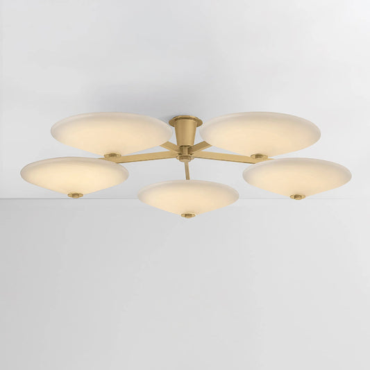 Cologne 5-Light Flush Mount by Corbett in vintage brass. Made from brass in a transitional style.