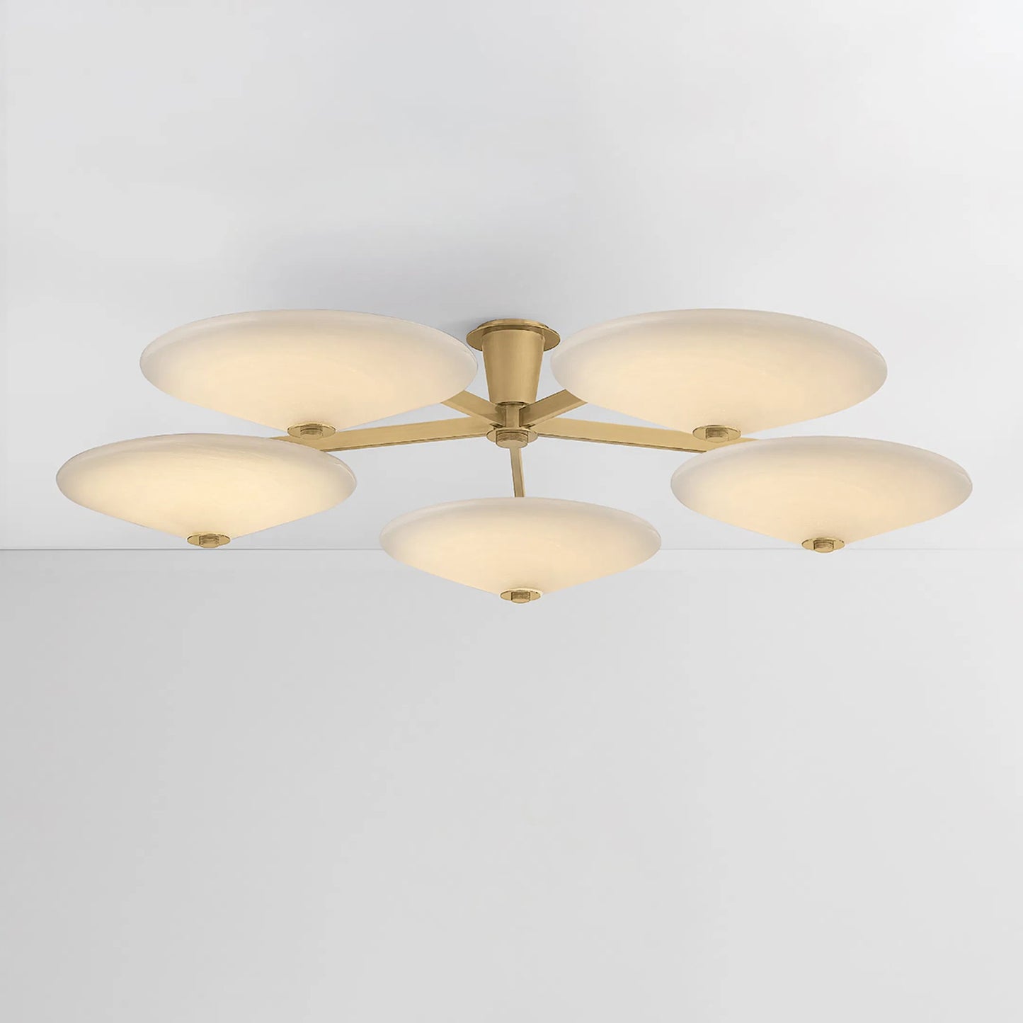 004 SI-2374175 | Lifestyle | Cologne 5-Light Flush Mount by Corbett in vintage brass. Made from brass in a transitional style.