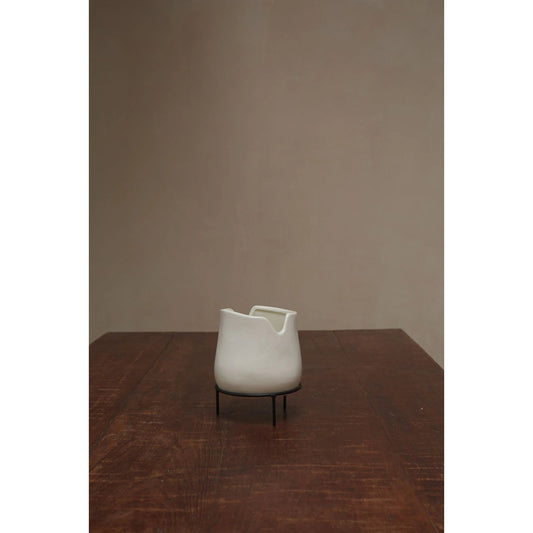 Caldera Pot with Stand by Accent Decor in off-white. Made from ceramic in a modern style.