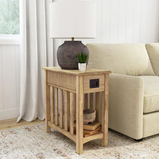 Larina Shaker Wood Side Table by Butler Specialty Company in dark brown and cherry. Made from rubberwood solids, birch veneers, mdf, steel, antique dark bronze finish in a modern style.