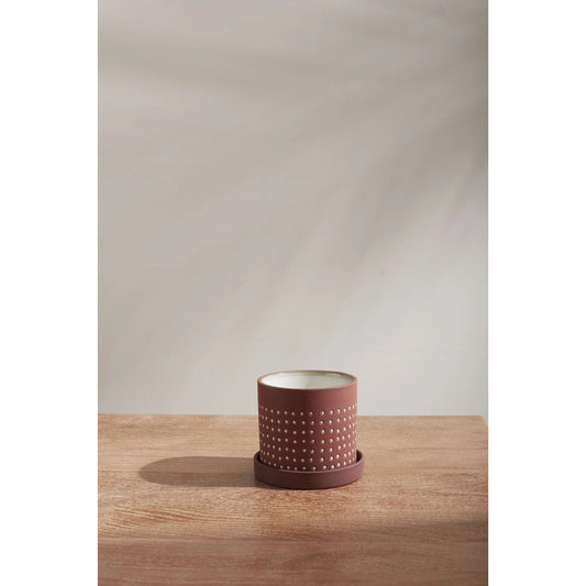 Salamanca Pot with Saucer by Accent Decor in brown. Made from ceramic in a modern style.