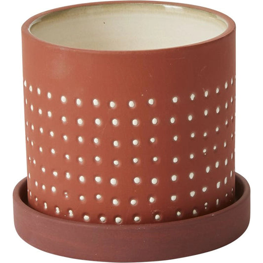 Salamanca Pot with Saucer by Accent Decor in brown. Made from ceramic in a modern style.