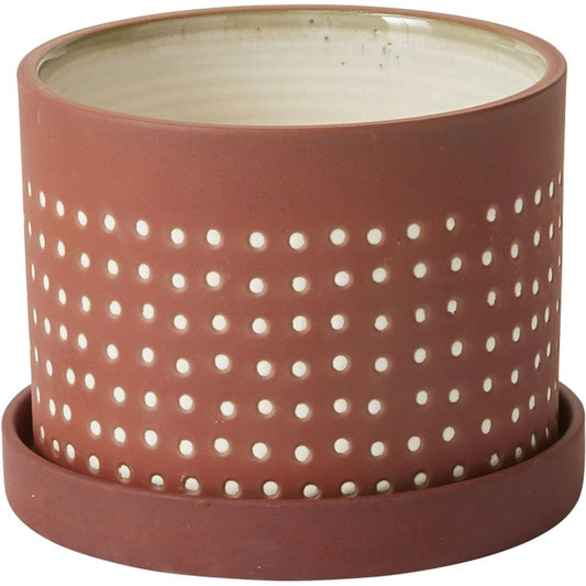 Salamanca Pot with Saucer by Accent Decor in brown. Made from ceramic in a modern style.