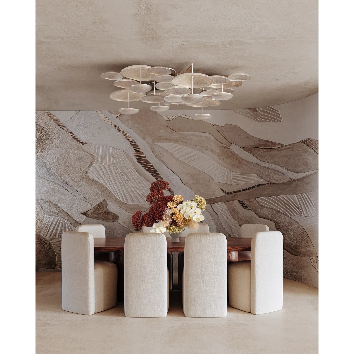 004 SI-2472531 | Lifestyle | Fistral Semi Flush by Corbett in textured warm silver leaf. Made from unique in a modern style.