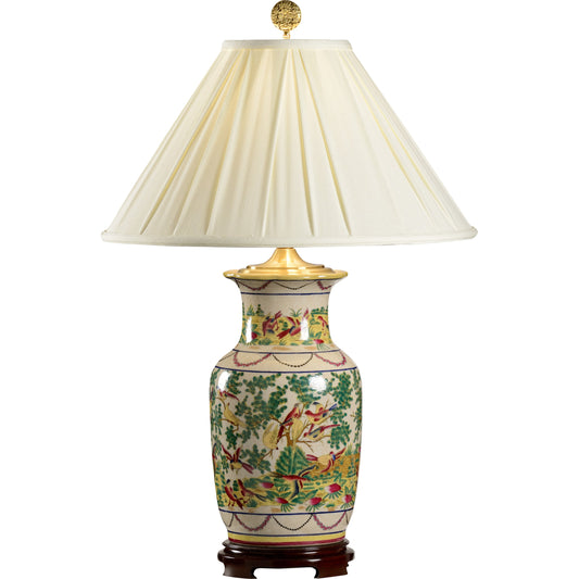 001 SR-384849 | Primary Silo | Birds' Paradise Lamp by Wildwood in hand painted, mahogany. Made from ceramic, porcelain in a traditional style.
