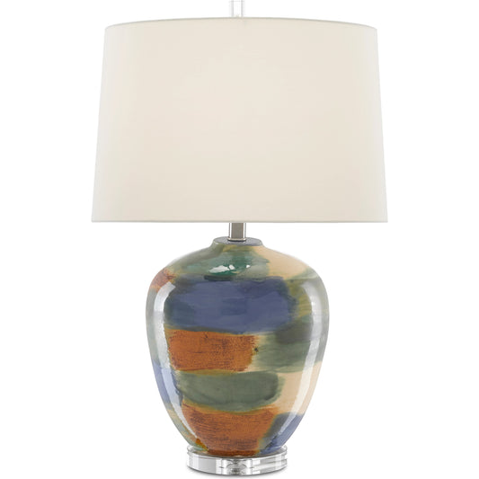Rainbow Table Lamp by Currey and Company in blue, green, sand, rust, clear. Made from porcelain, crystal in a eclectic & global style.