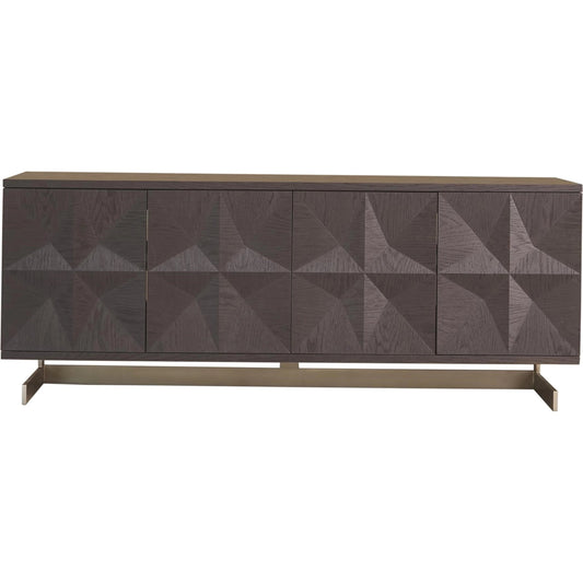 Cantilevered Star Media Cabinet by Global Views in light wire brush black, brushed satin nickel, oak, crown cut. Made from oak, steel in a modern style.