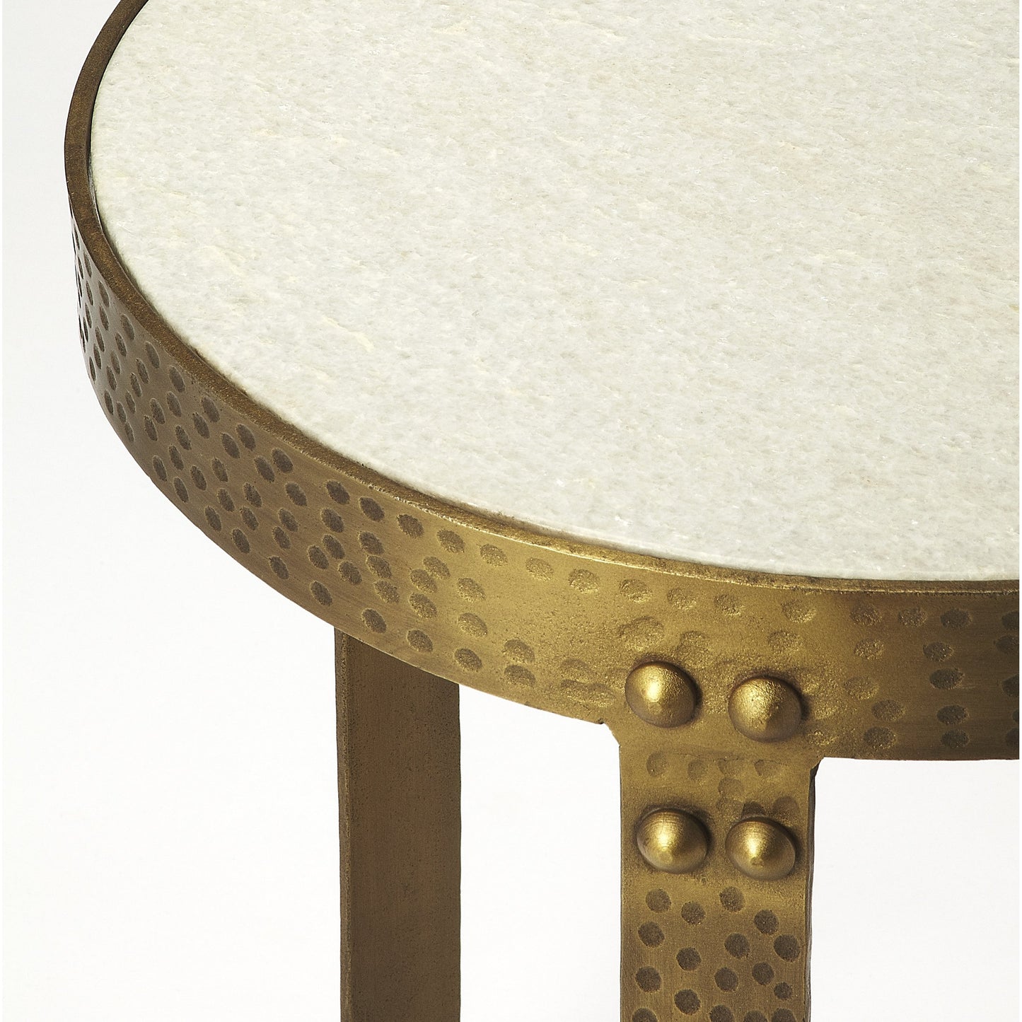 004 S-346209 | Closeup | Elton End Table by Butler Specialty Company in gold and marble, metal. Made from iron, marble in a transitional style.