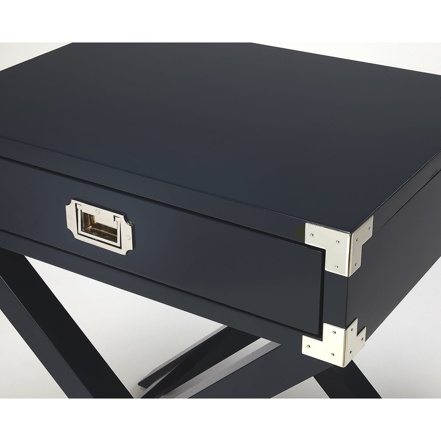 007 S-346144 | Closeup | Anew Campaign Side Table by Butler Specialty Company in blue and blue. Made from rubberwood solids, mdf, hardware: silver finished steel in a modern style.