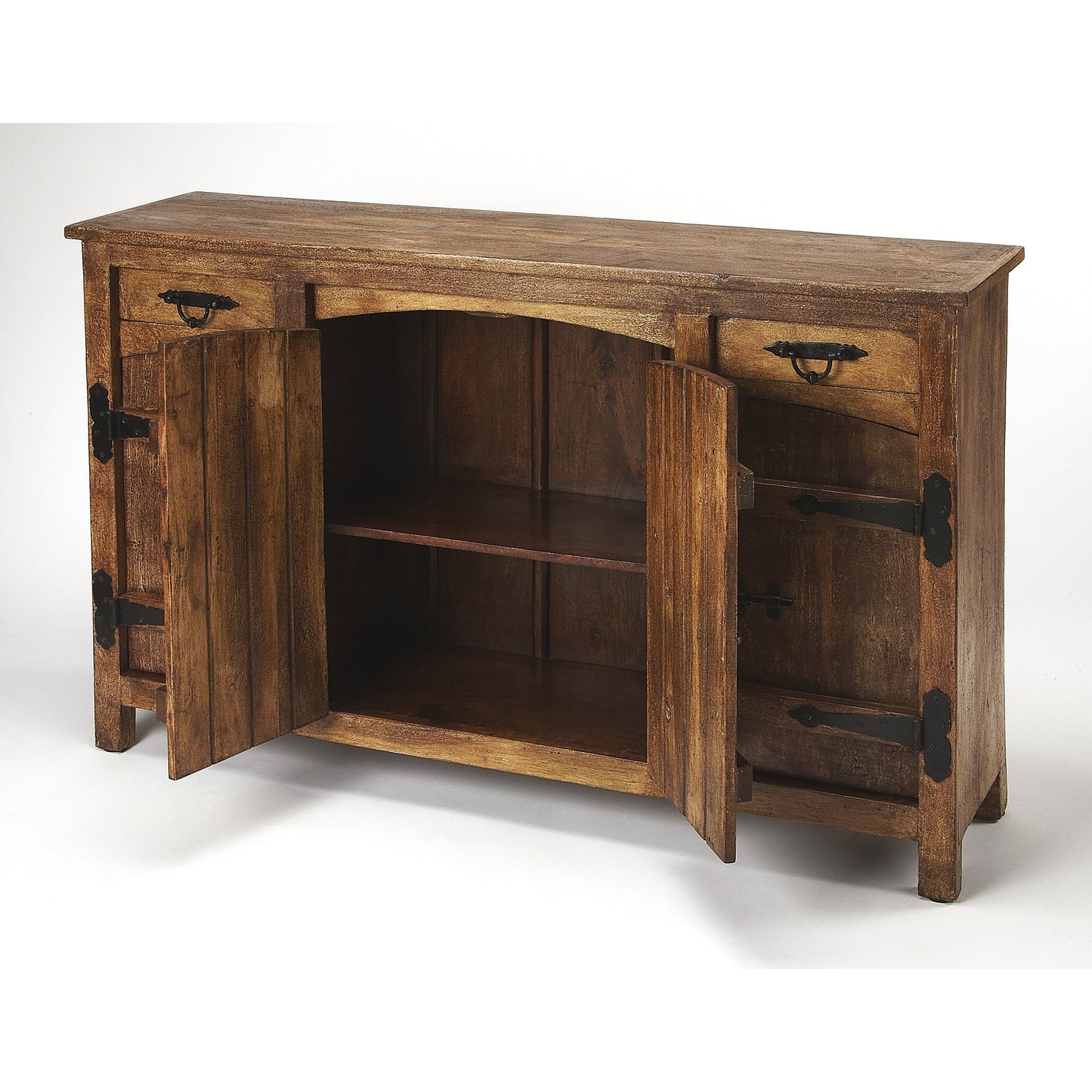 007 S-346243 | Additional Silo | Giddings Rustic Sideboard by Butler Specialty Company in medium brown and mountain lodge. Made from acacia wood solids, black finished iron hardware in a rustic style.