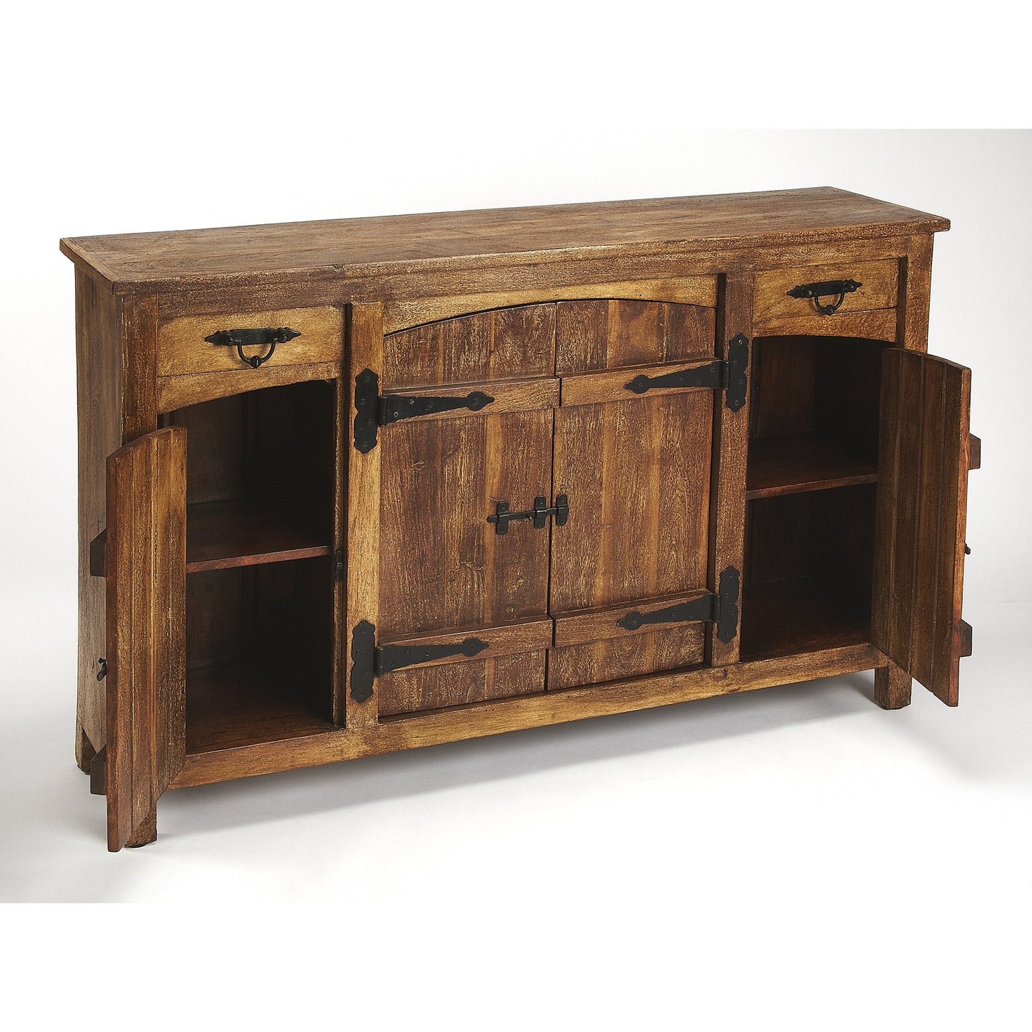 006 S-346243 | Additional Silo | Giddings Rustic Sideboard by Butler Specialty Company in medium brown and mountain lodge. Made from acacia wood solids, black finished iron hardware in a rustic style.