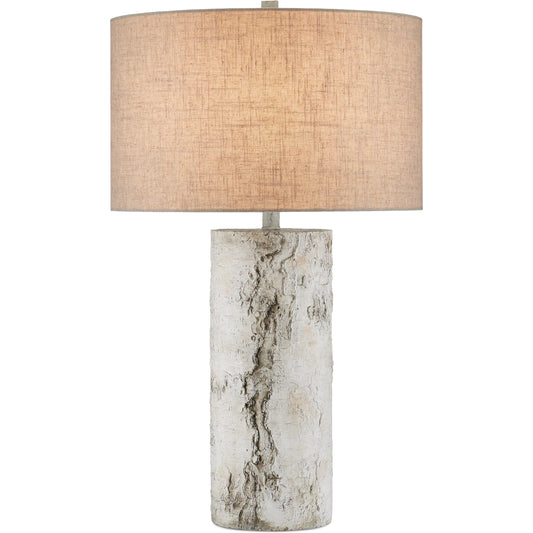 Faux Birch Table Lamp by Currey and Company in birch white, gray. Made from cement in a modern style.