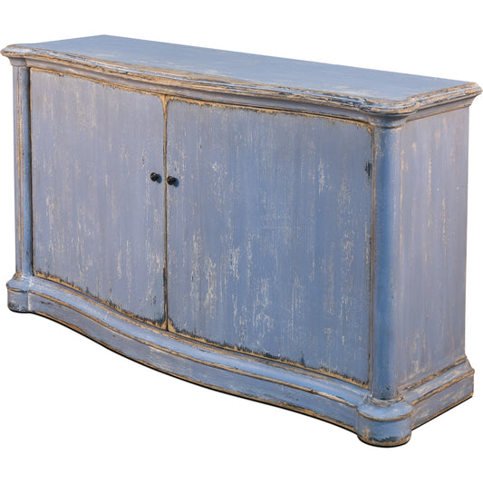 Columns Bowfront Sideboard by Sarreid Ltd. in blue and 2 removable shelves robins egg blu. Made from pine in a cottage & farmhouse style.