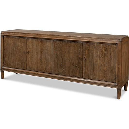 Deco Wall Sideboard by Sarreid Ltd. in brown and 4 doors 2 removable shelves. Made from solid elm wood in a cottage & farmhouse style.