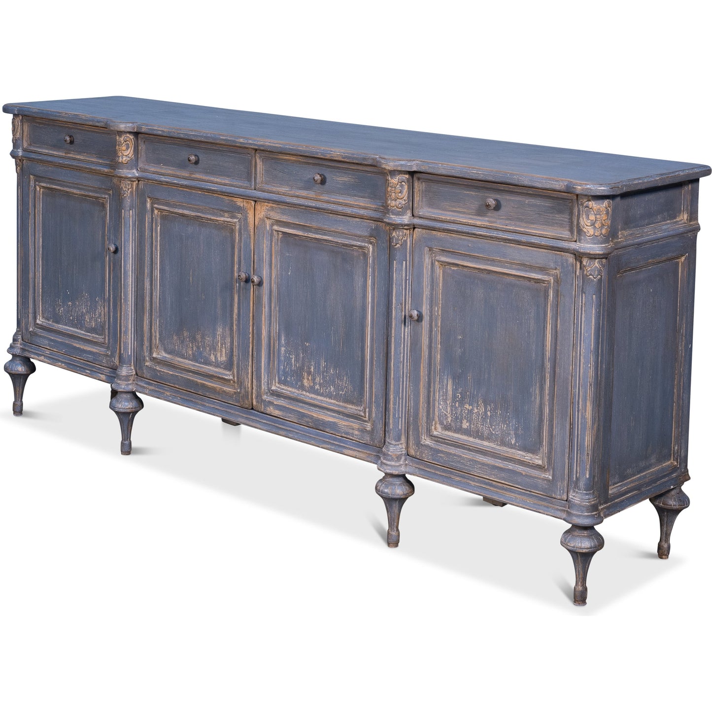 001 SR-857842 | Primary Silo | Lilac Sideboard With Highfeet by Sarreid Ltd. in blue and 4 doors 4 drawers 3 rmvbl shelves. Made from pine in a cottage & farmhouse style.