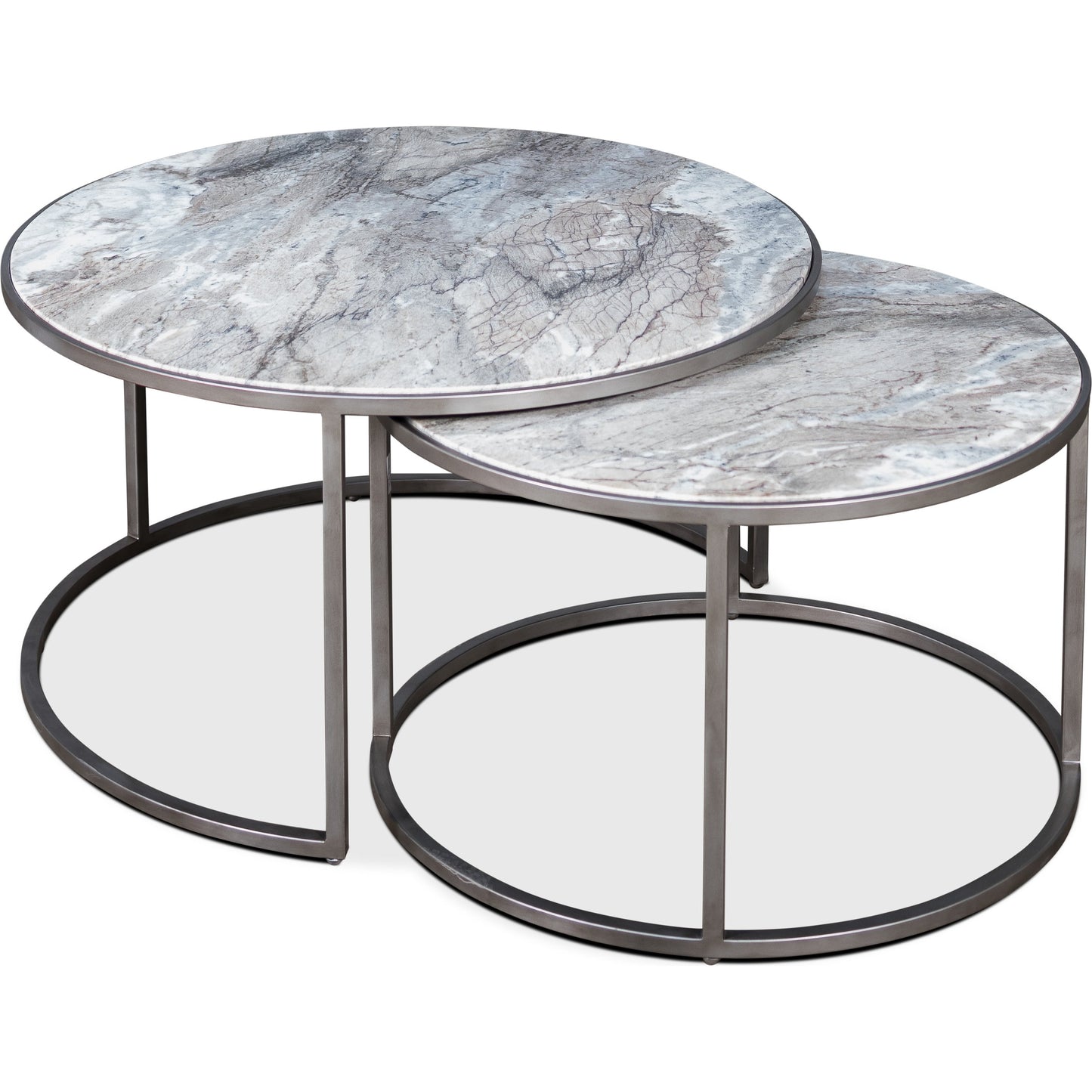 003 SR-858084 | Additional Silo | Set Of 2 Round Marble Top Nesting Tables by Sarreid Ltd. in silver and silver antique finish. Made from marble, iron in a modern style.