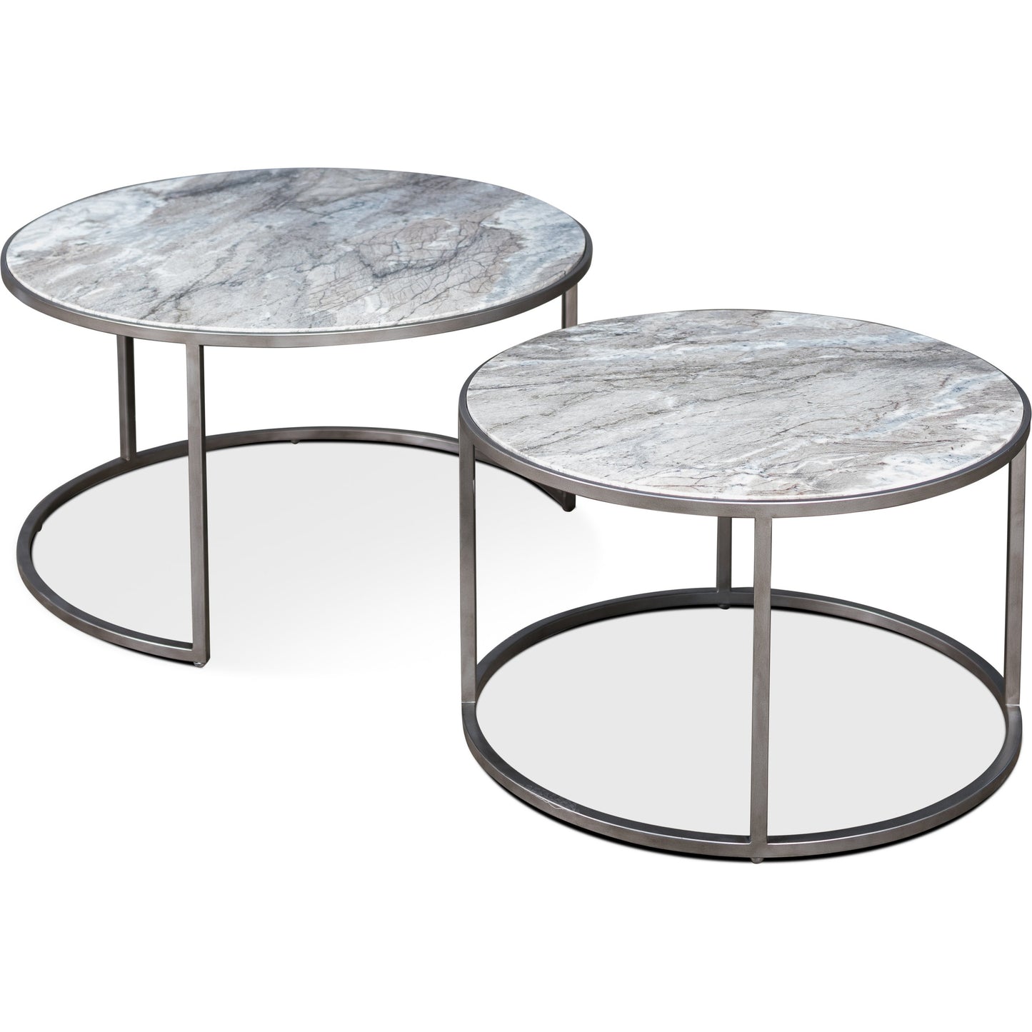 005 SR-858084 | Additional Silo | Set Of 2 Round Marble Top Nesting Tables by Sarreid Ltd. in silver and silver antique finish. Made from marble, iron in a modern style.