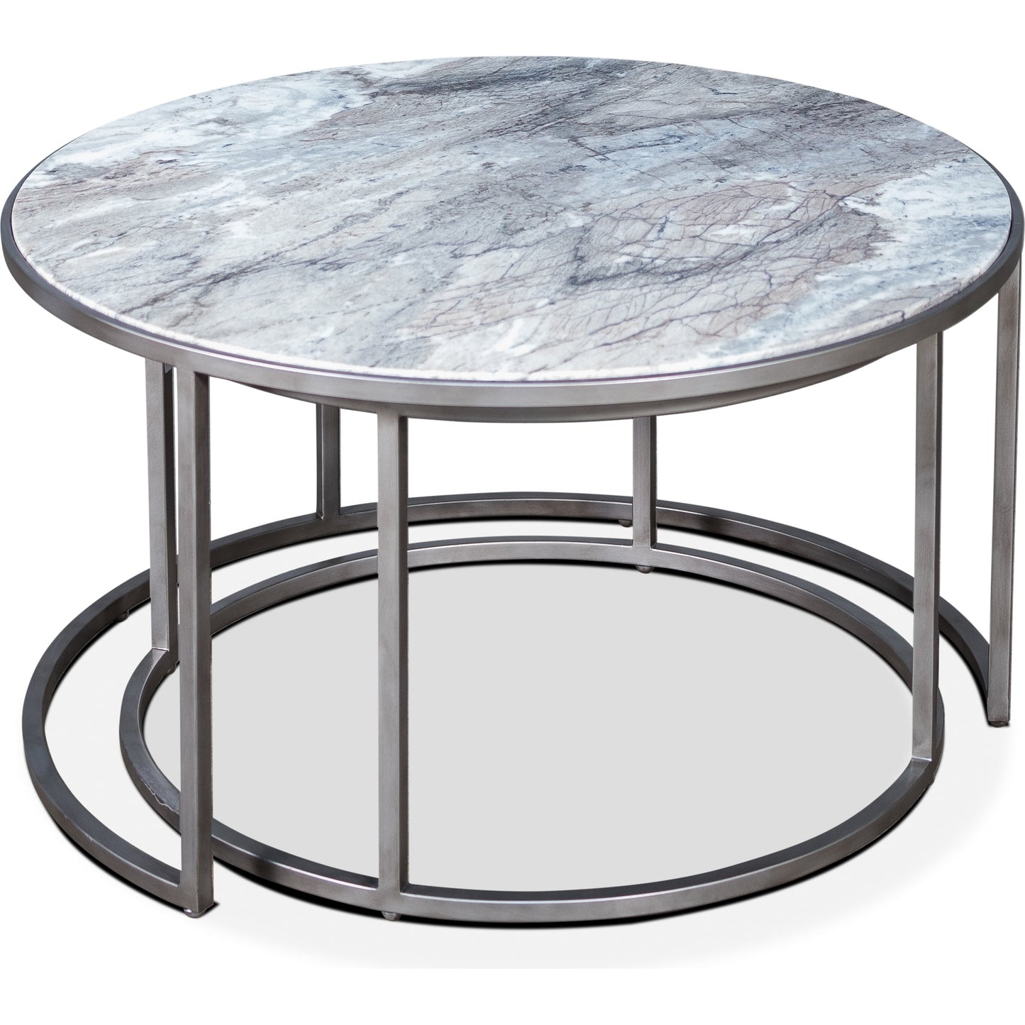 001 SR-858084 | Additional Silo | Set Of 2 Round Marble Top Nesting Tables by Sarreid Ltd. in silver and silver antique finish. Made from marble, iron in a modern style.