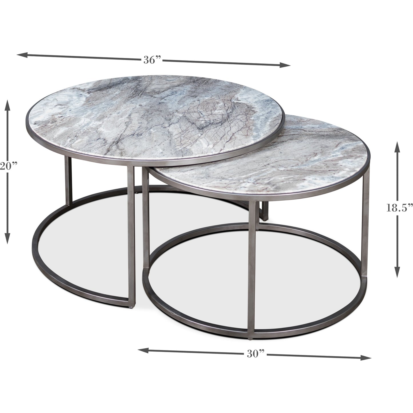 006 SR-858084 | Additional Silo | Set Of 2 Round Marble Top Nesting Tables by Sarreid Ltd. in silver and silver antique finish. Made from marble, iron in a modern style.