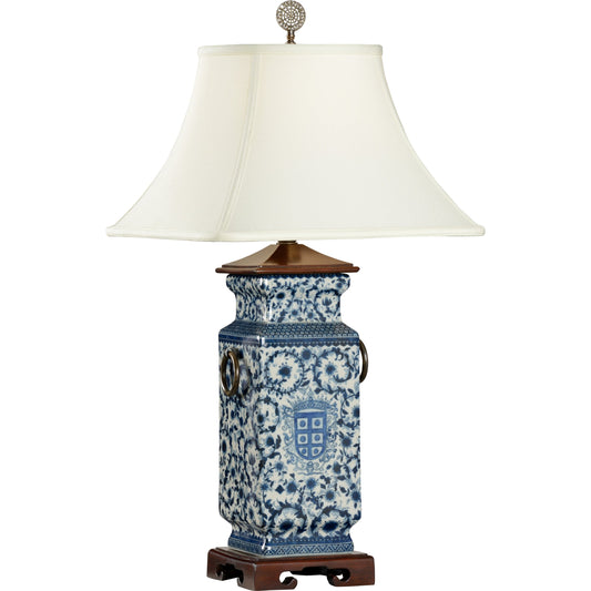 Blue and White Heralds Lamp by Wildwood in hand painted, mahogany. Made from ceramic, porcelain in a eclectic & global style.