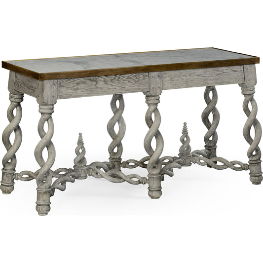 Country House Chic Purbeck Console by Jonathan Charles in grey and greyed oak. Made from oak in a rustic style.