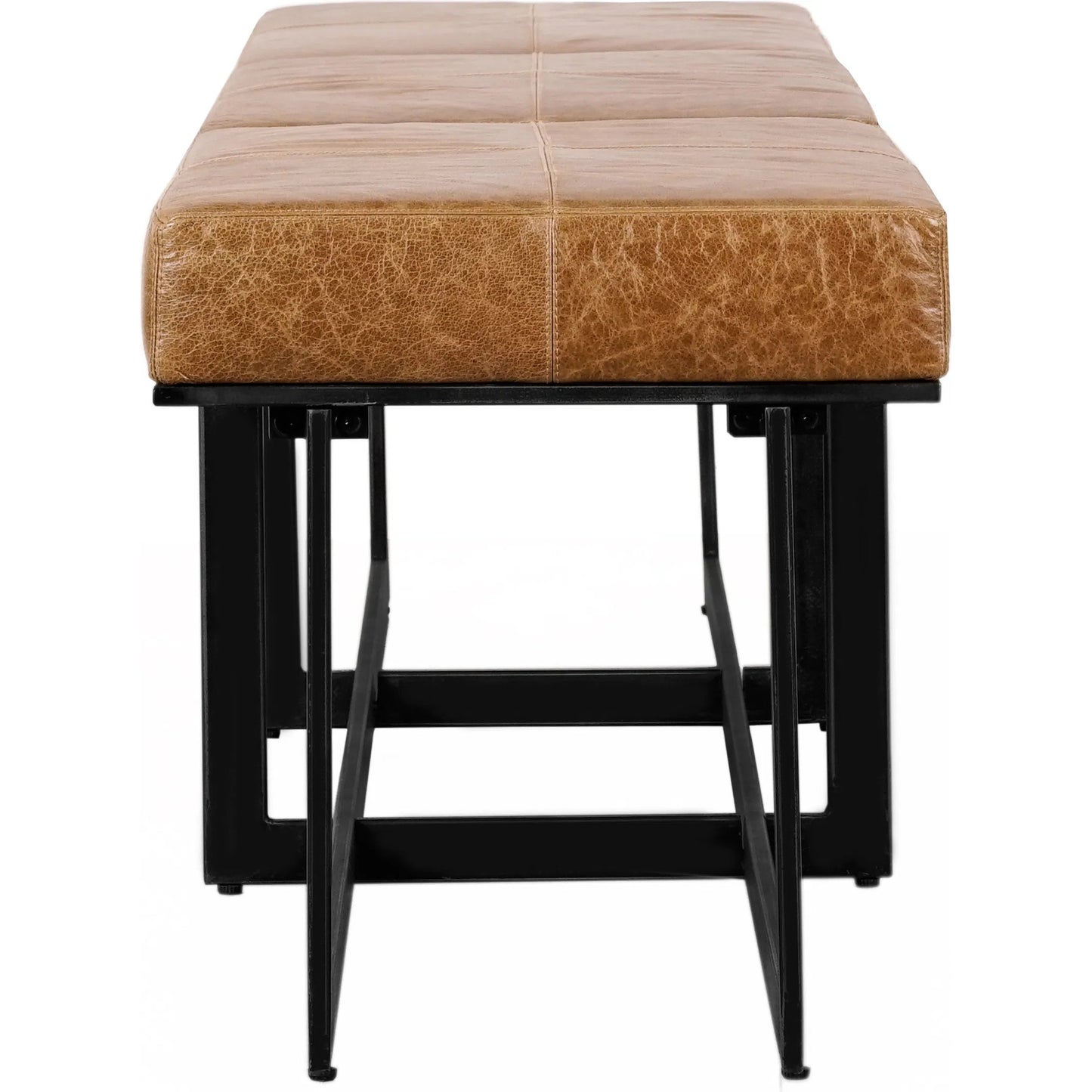 002 SI-2160312 | Additional Silo | Calvin Narrow Bench by Classic Home in chestnut, black. Made from 100% top grain leather, tube iron in a modern style.