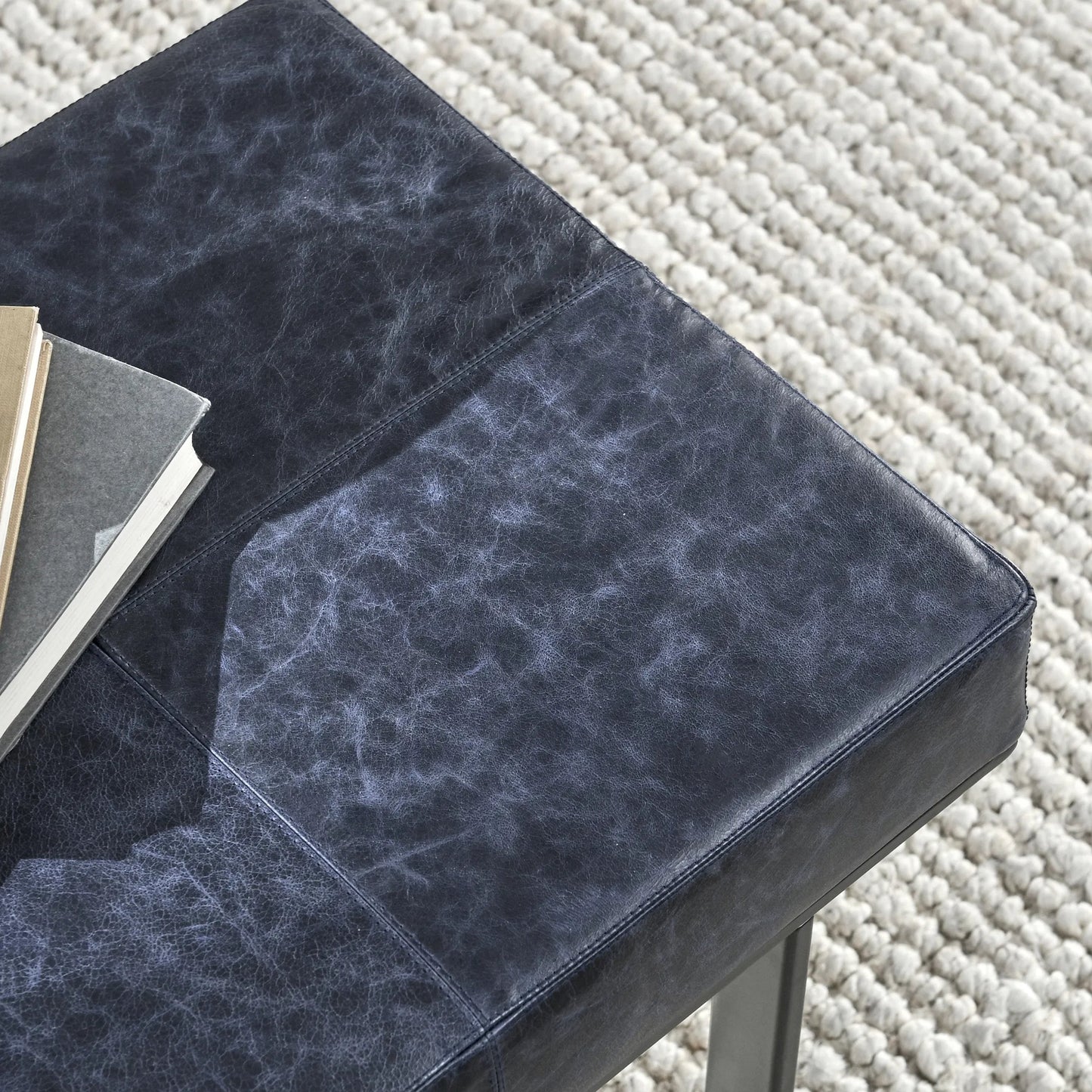 004 SI-2237291 | Closeup | Calvin Genuine Leather Stool by Classic Home in blue, black. Made from unique in a traditional style.