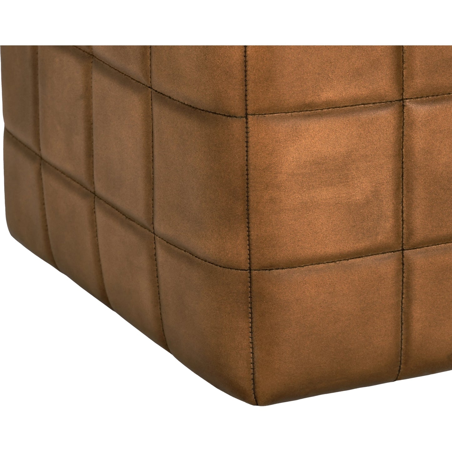 004 SI-2160315 | Closeup | Carlo Leather Ottoman by Classic Home in camel. Made from buffalo leather, mango wood in a transitional style.