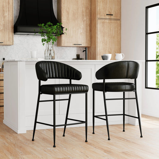 Umbria 30" Bar Stool by Classic Home in jet black. Made from top grain leather, iron in a transitional style.