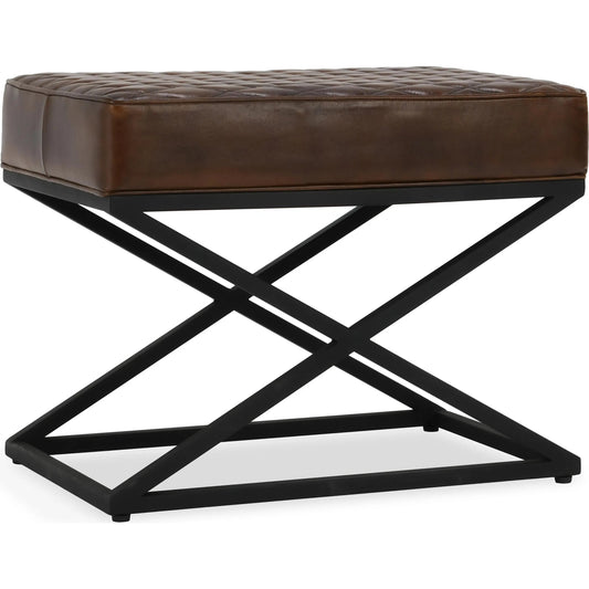 Bruno Brown Top Grain Leather Bench Stool by Classic Home in brown. Made from top grain leather, iron in a traditional style.