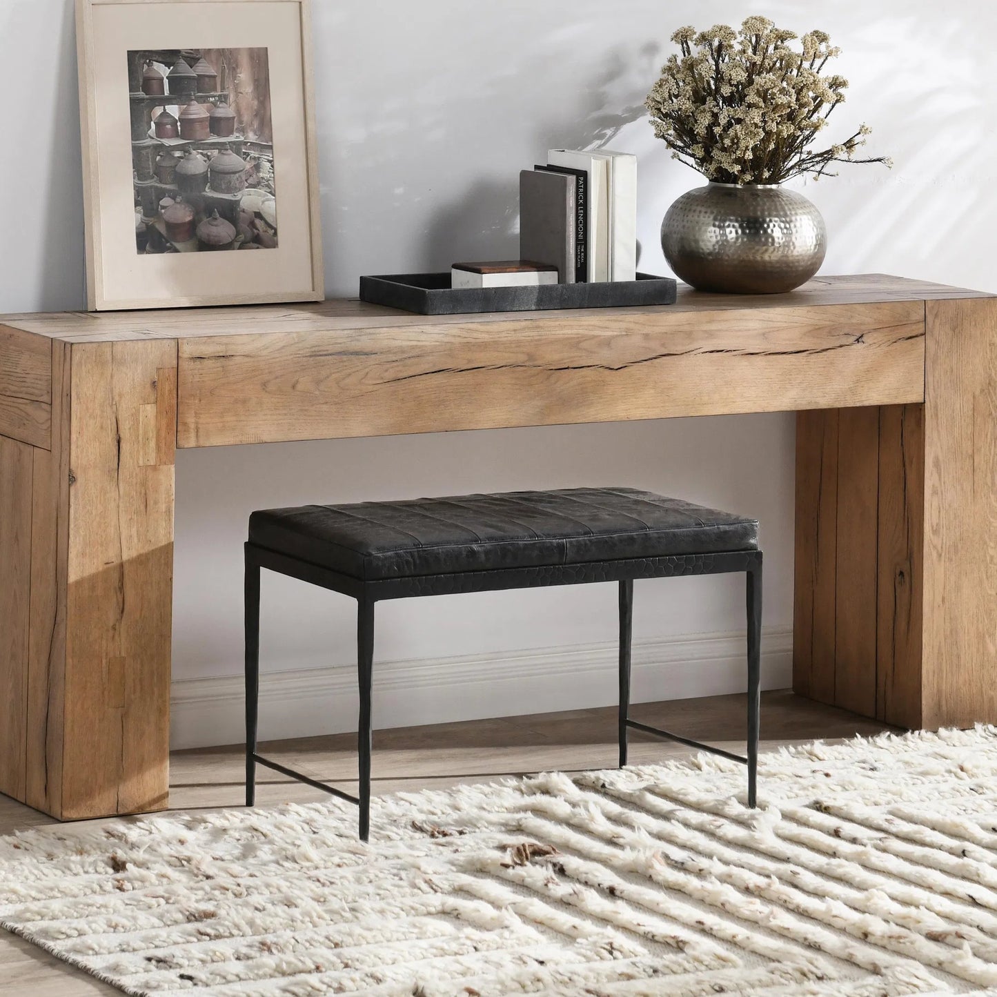 021 SI-2238882 | Lifestyle | Malo 28" Top Grain Leather Ottoman Bench by Classic Home. Made from unique in a traditional style.