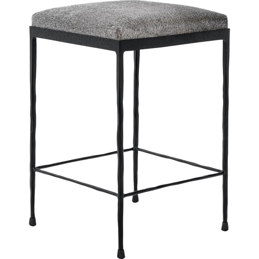 001 SI-2256333 | Primary Silo | Bose Hide Leather Counter Stool by Classic Home. Made from embossed hammered iron, hair on hide in a modern style.