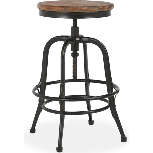 Piper Adjustable Counter Stool by Kosas Home in pine. Made from iron frame, reclaimed pine wood top in a modern style.