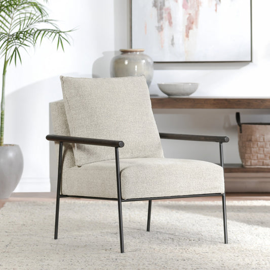 Eliicott Accent Chair Beige by Classic Home in beige upholstery, black frame. Made from 100% polyester, iron, birch wood in a modern style.