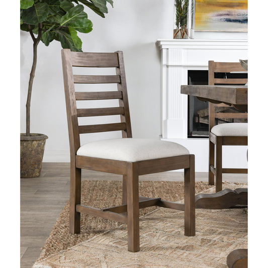 Quincy Upholstered Dining Chair by Kosas Home in weathered brown. Made from reclaimed pine, 100% polyester upholstery in a cottage & farmhouse style.