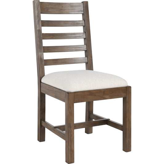 Quincy Upholstered Dining Chair by Kosas Home in weathered brown. Made from reclaimed pine, 100% polyester upholstery in a cottage & farmhouse style.