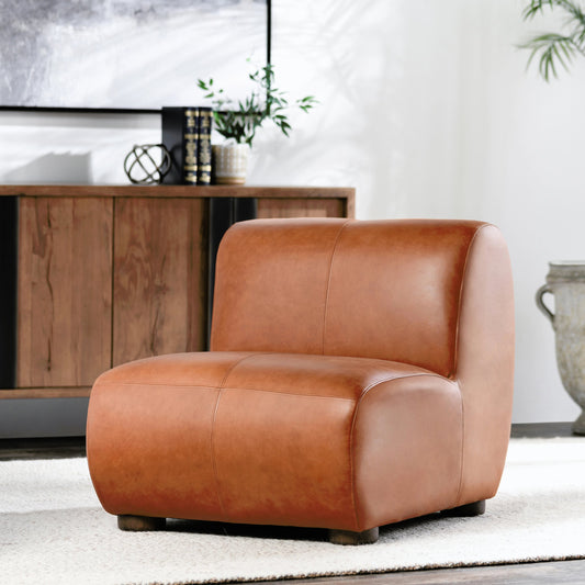 Arcadia Leather Accent Chair by Classic Home in autumn brown. Made from top grain leather, ash wood in a transitional style.