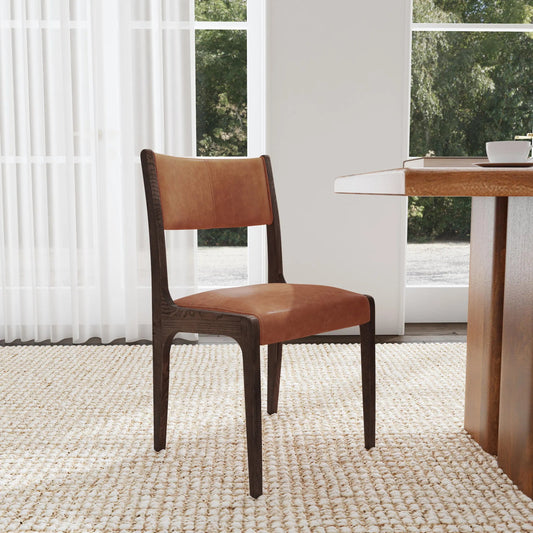 Wayne Top Grain Leather Autumn Brown Dining Chair by Classic Home in brown. Made from top grain leather, ash wood in a traditional style.