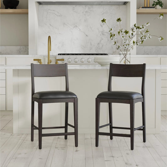 Rooney Top Grain Leather Counter Chair by Classic Home in black. Made from tops grain leather, ash wood in a modern style.