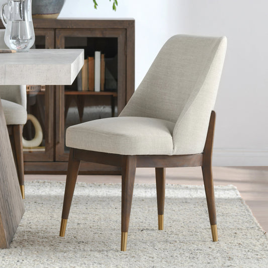 Triss Dining Chair by Classic Home in beige, natural brown. Made from 80% polyester, 20% linen, rubberwood in a modern style.