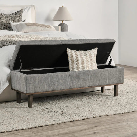 Louise Tufted Storage Bench by Kosas Home. Made from rubber wood, polyester in a modern style.