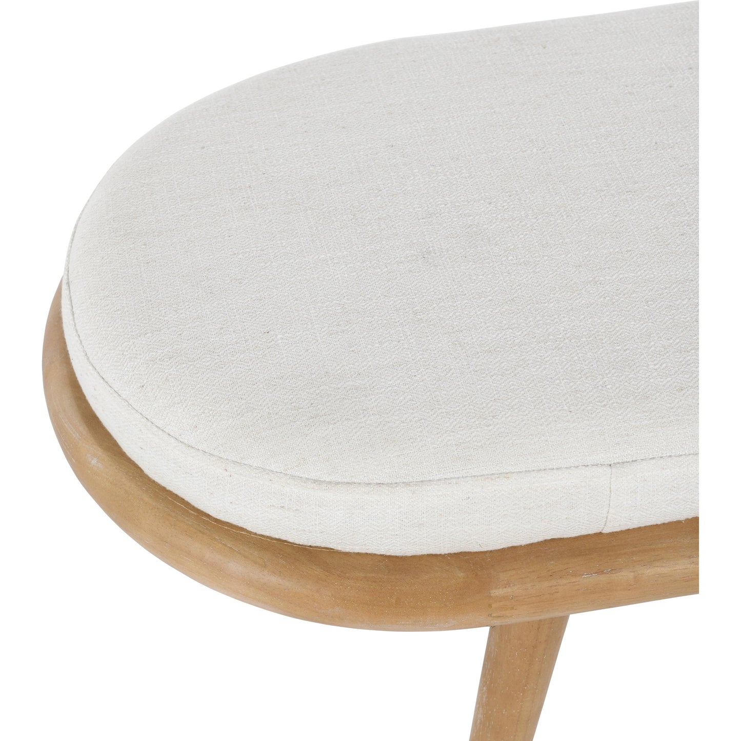 007 SI-2007516 | Closeup | Echo Bench Beige by Kosas Home in beige, natural brown. Made from 100% polyester fabric, rubberwood in a modern style.