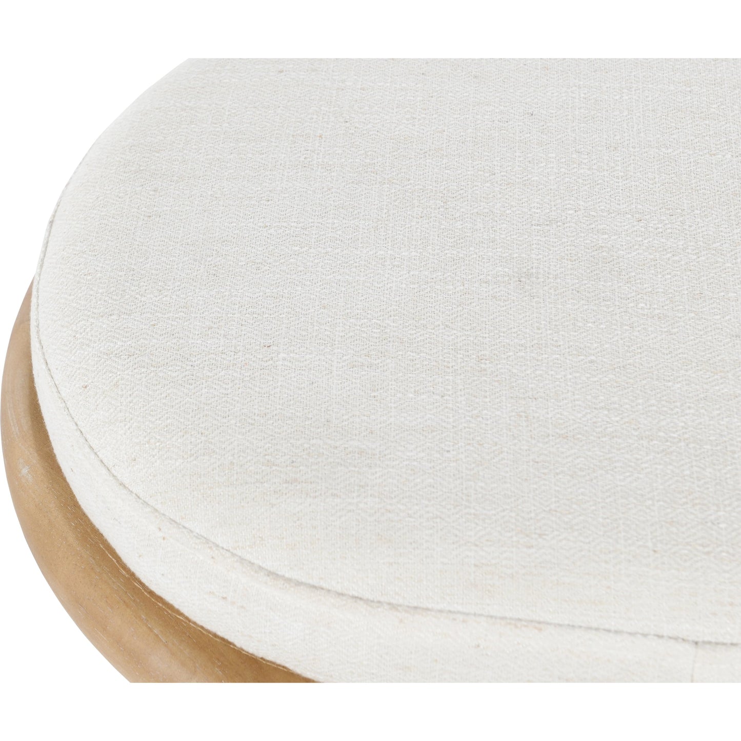 004 SI-2007516 | Closeup | Echo Bench Beige by Kosas Home in beige, natural brown. Made from 100% polyester fabric, rubberwood in a modern style.