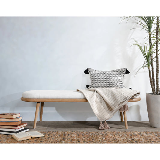 Echo Bench Beige by Kosas Home in beige, natural brown. Made from 100% polyester fabric, rubberwood in a modern style.