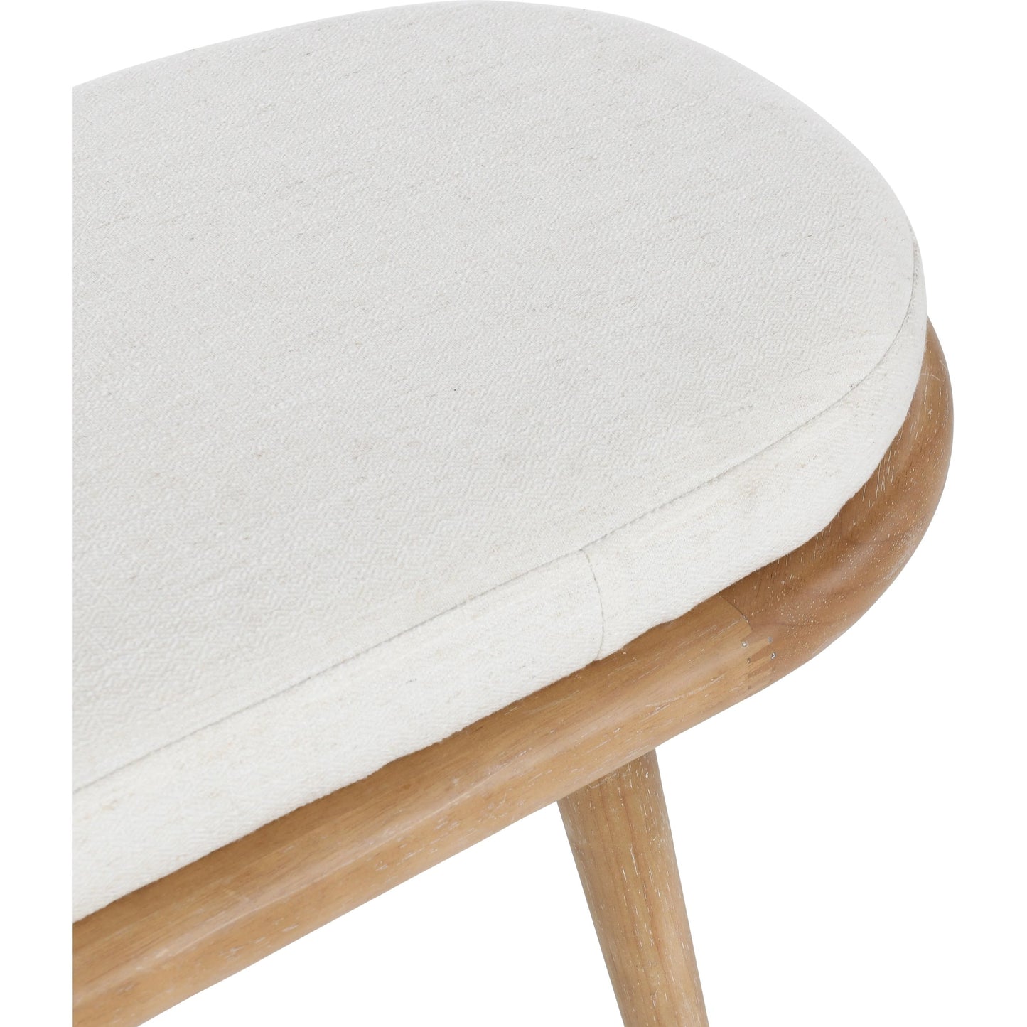 009 SI-2007516 | Closeup | Echo Bench Beige by Kosas Home in beige, natural brown. Made from 100% polyester fabric, rubberwood in a modern style.