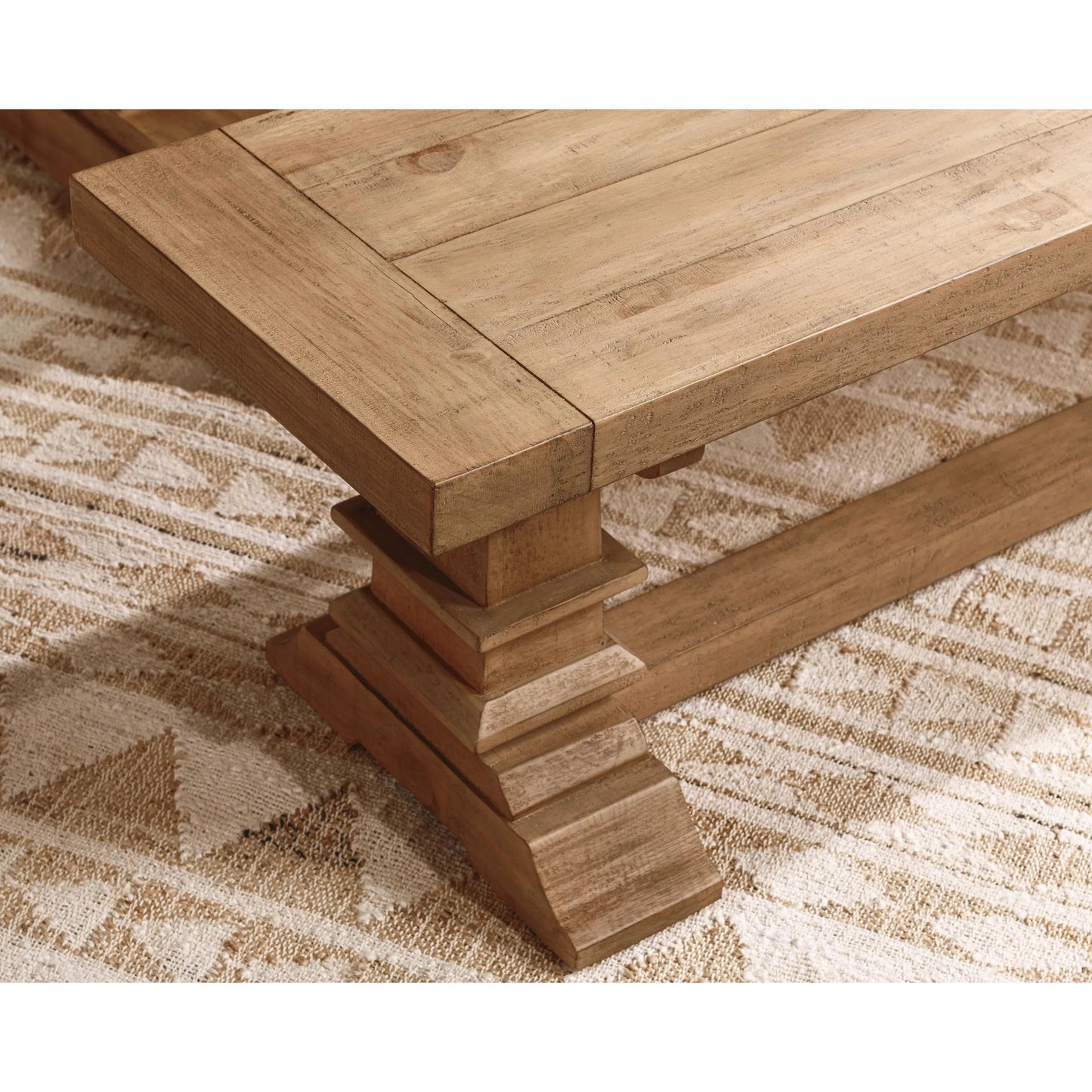 006 SI-2259099 | Closeup | Allegra Reclaimed Pine Wood Bench by Kosas Home in natural. Made from reclaimed pine in a unique style.
