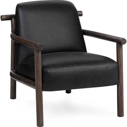 Azoria Leather Accent Chair by Classic Home in black. Made from top grain leather, rubber wood in a modern style.