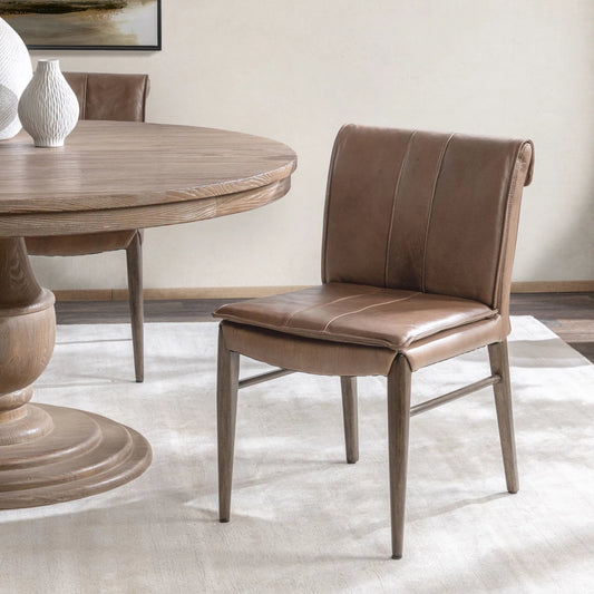 Lynden Dining Chair (Set of 2) by Classic Home in maple brown. Made from top grain leather, parawood in a traditional style.