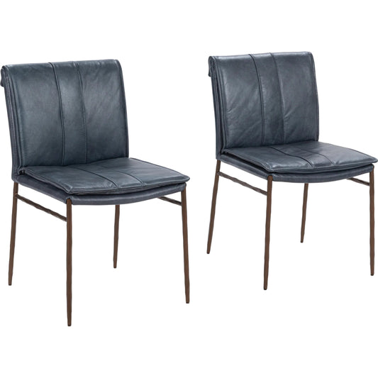 001 SI-2533242 | Primary Silo | Mayer Top Grain Leather Dining Chair (Set of 2) by Classic Home in ocean blue. Made from top grain leather, hammered iron in a unique style.