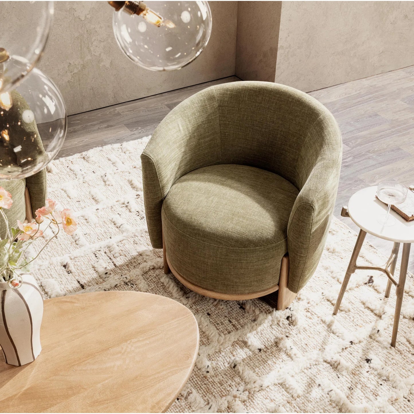 007 SI-2533234 | Lifestyle | Myra Upholstered Fabric Accent Chair by Classic Home in sage dust. Made from 100% polyester, oak wood in a unique style.